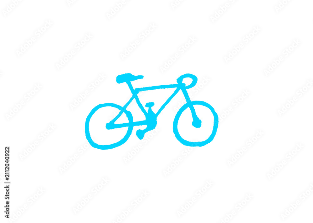 Fototapeta premium Cyan hand-drawn doodle of a mountain bicycle outline on white background with transport transportation recreation illustration minimalist lifestyle adventure handlebars creative artistic