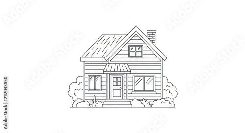 Plakat w ramie Cozy house with chimney and bushes.