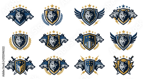 Fotografie Collection of vintage ornate decorative crown icons set.