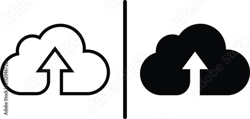 Fotografie : Cloud upload icon vector with upward arrow for data transfer and cloud storage