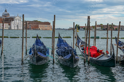 Italy, Venice, October  01, 2025, gondolas on a canal in Venice