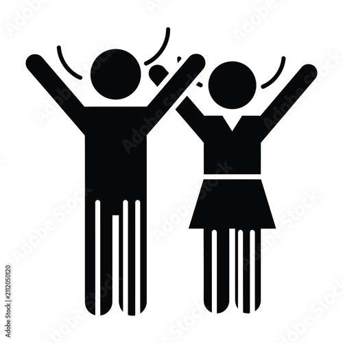 Foto Two people celebrating with arms raised in excitement and joy together outdoors