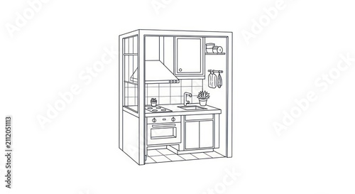 Simple kitchen interior design blueprint.