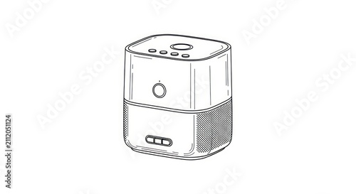 Small white cube shaped electronic device.