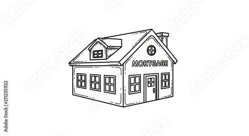 Small house with chimney and windows.