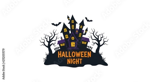 Spooky Halloween Night Castle Scene.