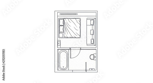 Small studio apartment floor plan layout.