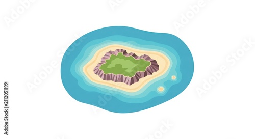 Tropical Island Aerial View Illustration.