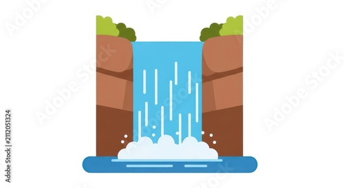 Waterfall illustration with brown cliffs.