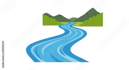 Winding River Mountain Landscape Nature Scene.
