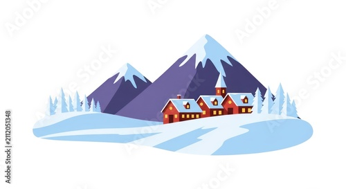 Winter village in snowy mountains.