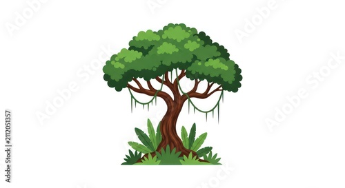 A cartoon tree with green leaves.