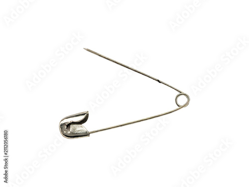 Elegant teardrop-shaped metal safety pin with loop isolated on transparent background