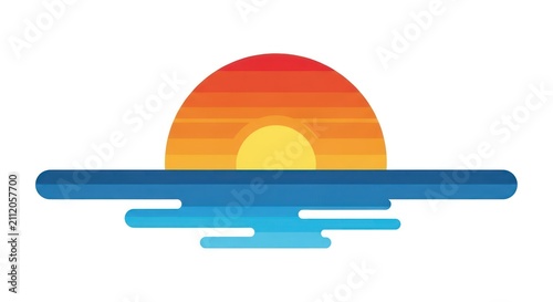Sunset over water horizon graphic.