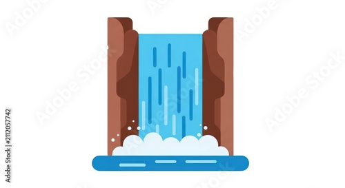 Waterfall flowing down rocky cliffside illustration.