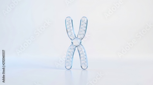 Close-up shot of glass chromosome model resting on clean white surface focusing on details and expressions