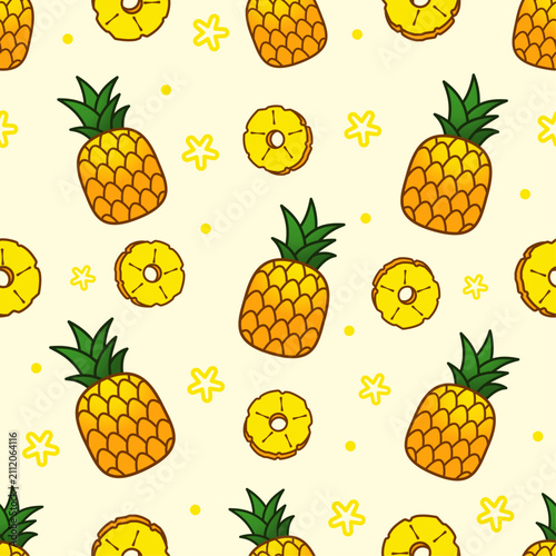 Pineapple and Pineapple Slice Seamless Pattern Background