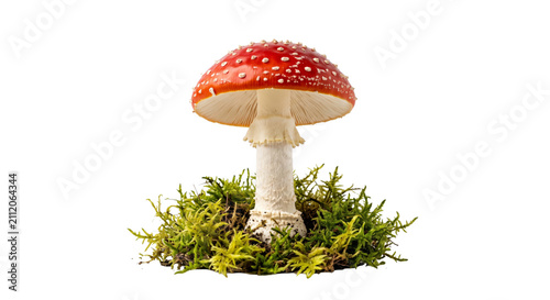 Obraz na płótnie Iconic red and white spotted Amanita muscaria mushroom growing in moss