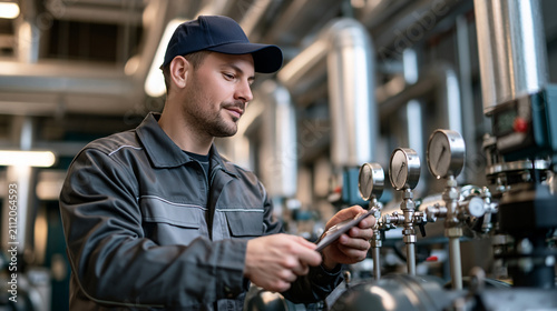 District energy operator inspecting a geothermal pump station