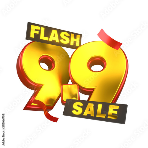 3d Red and Gold Flash Sale 9.9 - Special Offer Promotion isolated for nine day of nine month