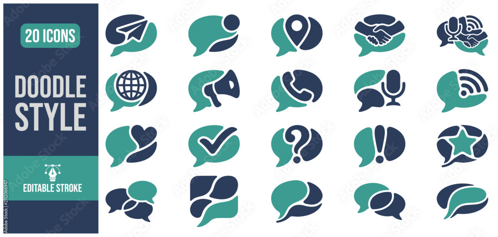 Obraz premium Speech bubble icons in teal and navy conveying communication concepts during a flat design presentation