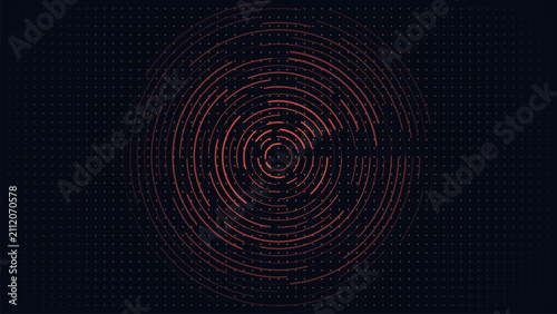 Cuadro en lienzo Dark futuristic radar background with glowing dot grid and concentric dashed pin
