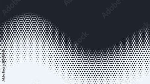 Bild auf Leinwand Minimalist duotone hexagonal halftone wave background with dark charcoal and whi