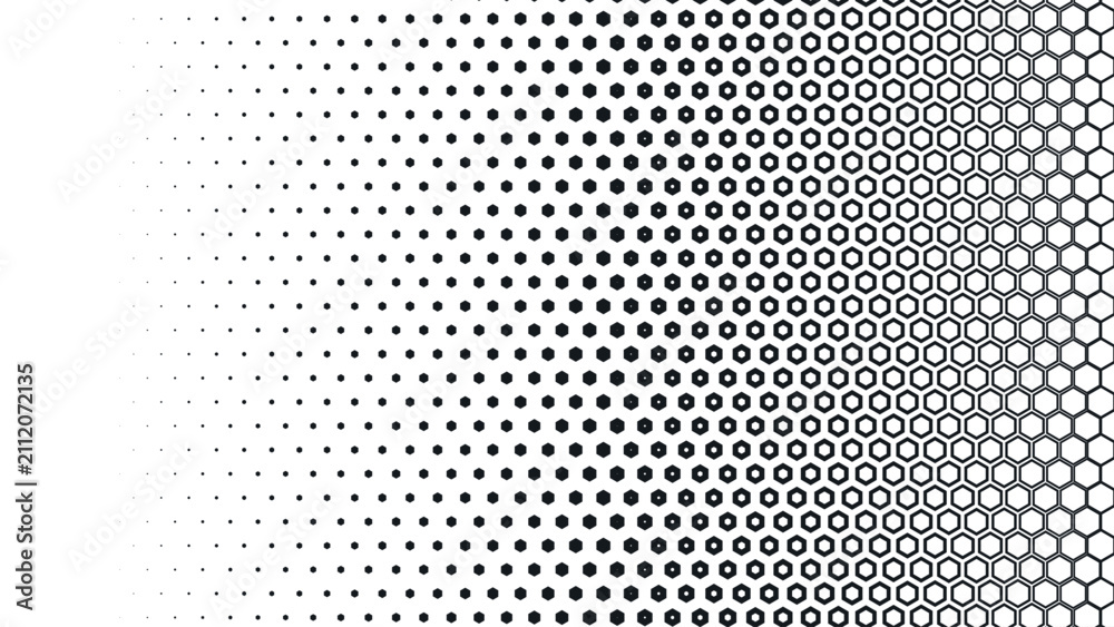 Fotografie Black and white abstract hexagon halftone background with a horizontal gradient