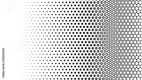 Obraz na płótnie Black and white abstract hexagon halftone background with a horizontal gradient