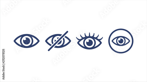 Four Eye Icons In Blue Tones Featuring Visible Hidden Lashed And Circled Variations eyes