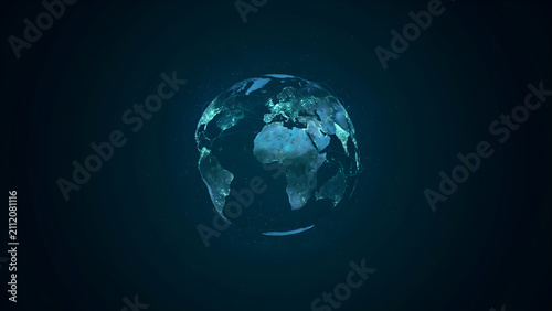 Digital earth globe with glowing network connections representing global communication and data connectivity
