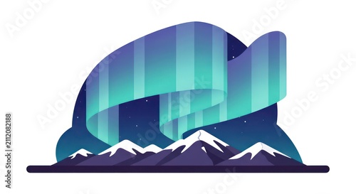 Aurora borealis mountain landscape illustration.