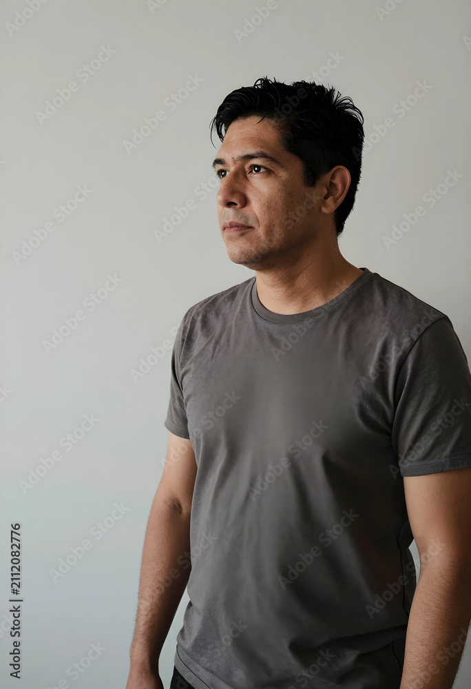 Obraz premium Portrait of a man in plain t-shirt looking away