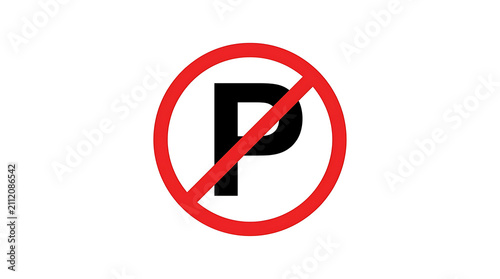 A clear graphic representation of a red circular prohibition sign with a diagonal red line through the letter P on a white background.