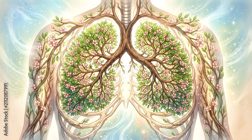 Human lungs shaped like trees. Conceptual illustration of respiratory health and nature.