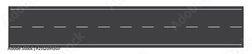 straight asphalt road with dashed centre line. two lane highway top view. grey street surface with white lane markings. seamless roadway strip segment
