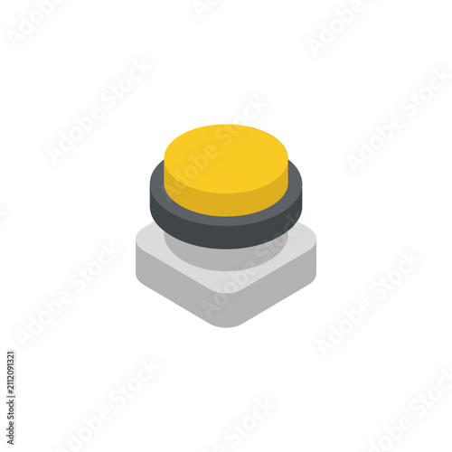 Isometric style push button with yellow top and gray base.