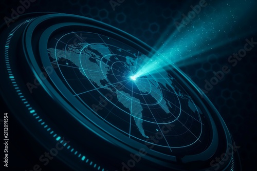 Cyber Security HUD Target Search, Radar Interface, and Global Navigation System Concept