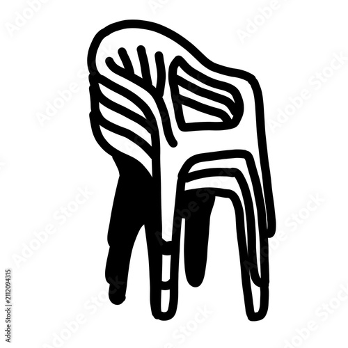 Minimalist line art illustration of stacked plastic chairs