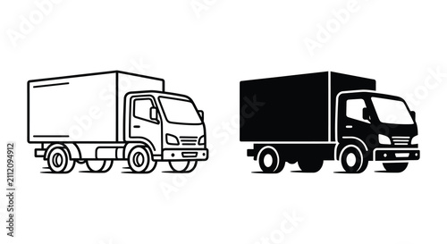 Bild auf Leinwand Delivery Truck Silhouette In Black And White Linear Vector Illustration