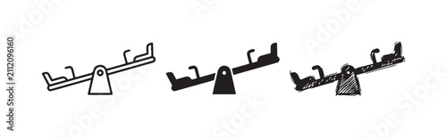 Canvas Print Children's See-Saw Icon Set: Outline, Solid, and Hand-Drawn Styles for Park and