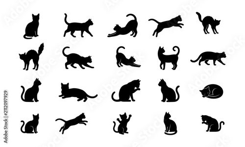 Canvas Print black cat silhouette vector icon set collection design