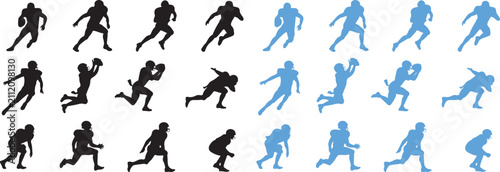 фотографія Collection of black and light blue american football player silhouettes in vario