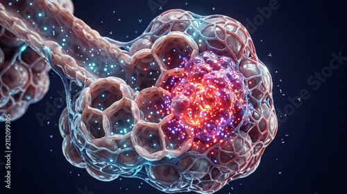 Microscopic view of infected lung alveoli showing inflammation and cellular disruption with infection inflammation cellular pathology microscopic breathing