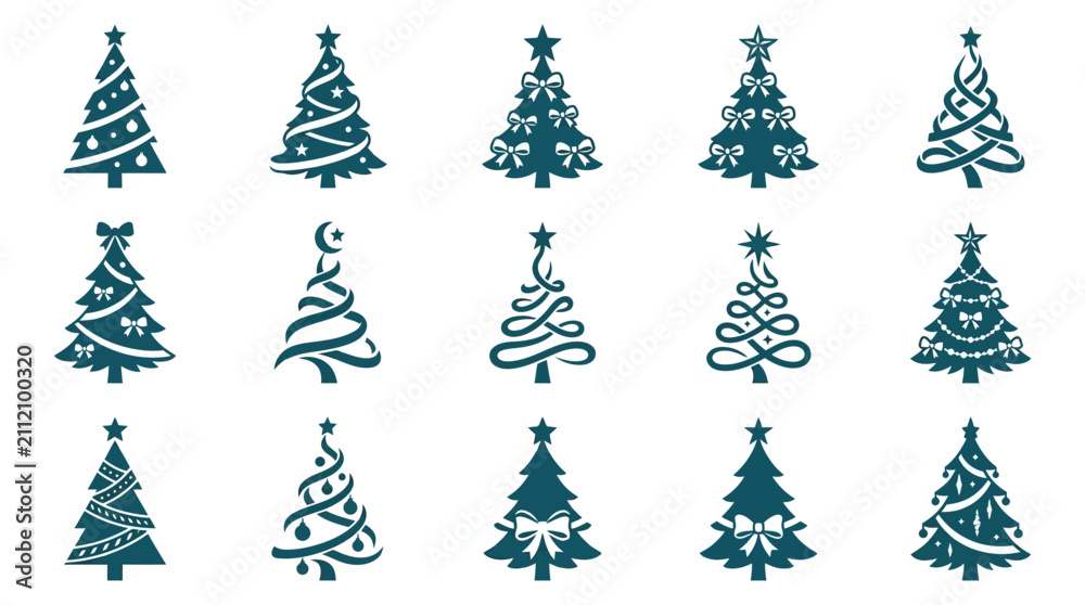 Obraz premium Collection of Decorative Christmas Tree Silhouette Icons for Festive Holiday Season Design Projects pC (315)