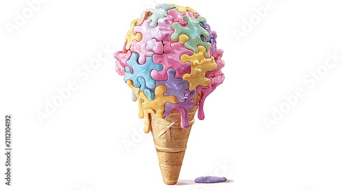 Puzzle Piece Ice Cream Cone Creative 3D Render Concept