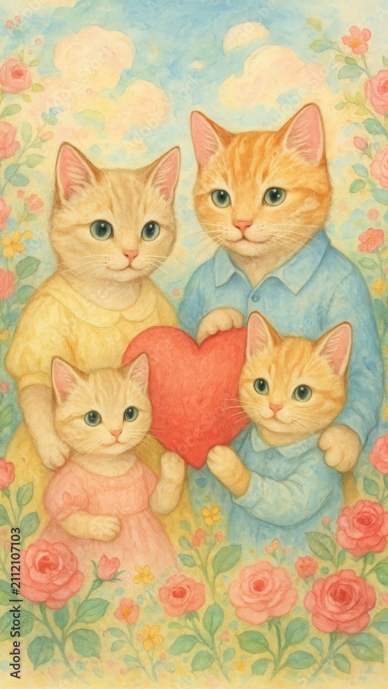 Obraz premium Charming feline family portrait mobile wallpaper