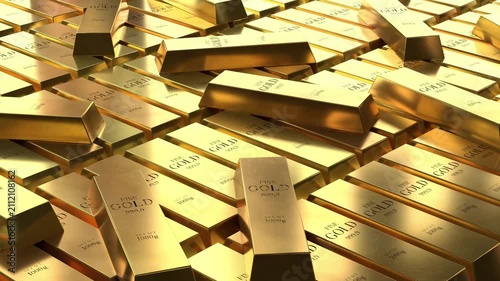 Gold ingots - camera moving sideways - 3d 4k animation (3840 x 2160px)