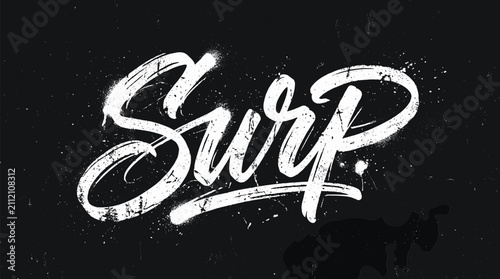 Obraz na płótnie Graffiti tag SURP in white spray paint style, urban street art lettering on blac