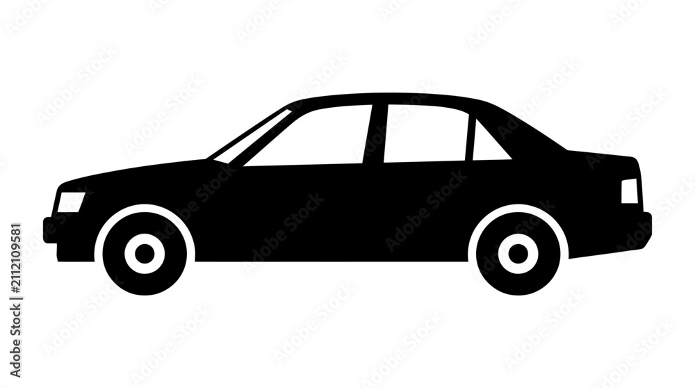 Fototapeta premium Simple black silhouette of a four door sedan car side profile.